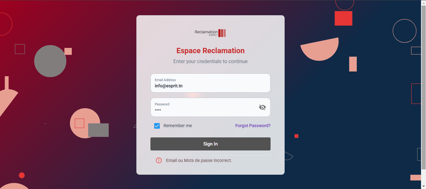 Login page