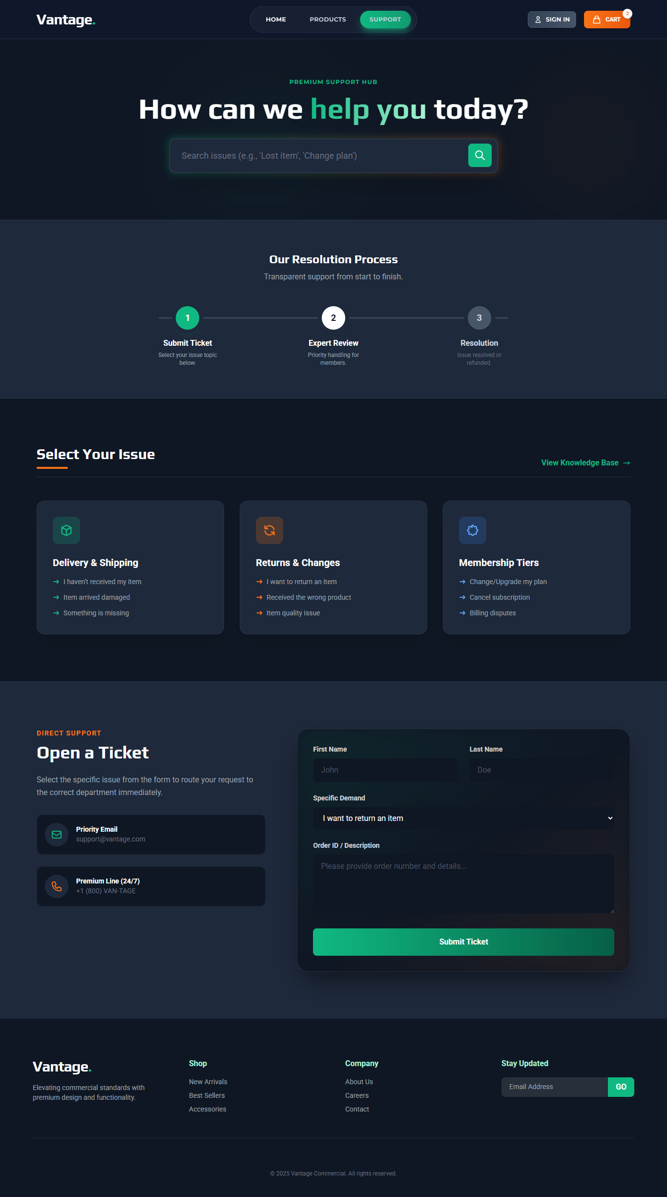 Support page